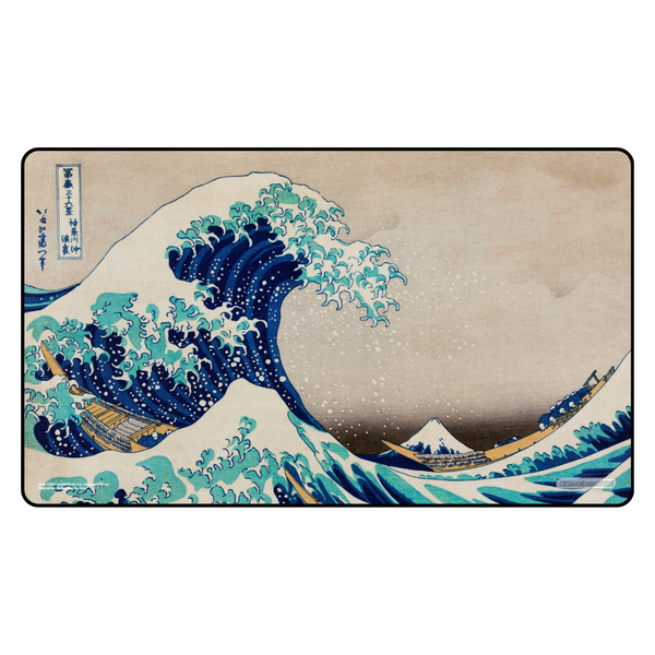 Gamermats Playmat: Great Wave Off Kanagawa (PREORDER) - Rectangular gaming playmat featuring The Great Wave Off Kanagawa artwork with deep blue waves, white foam, a boat, and Mount