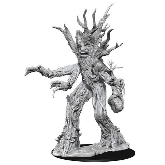 D&D Nolzur's Marvelous Miniatures: Treant - Gray resin miniature of a humanoid tree with gnarled bark limbs and a fierce face, standing on a round base.