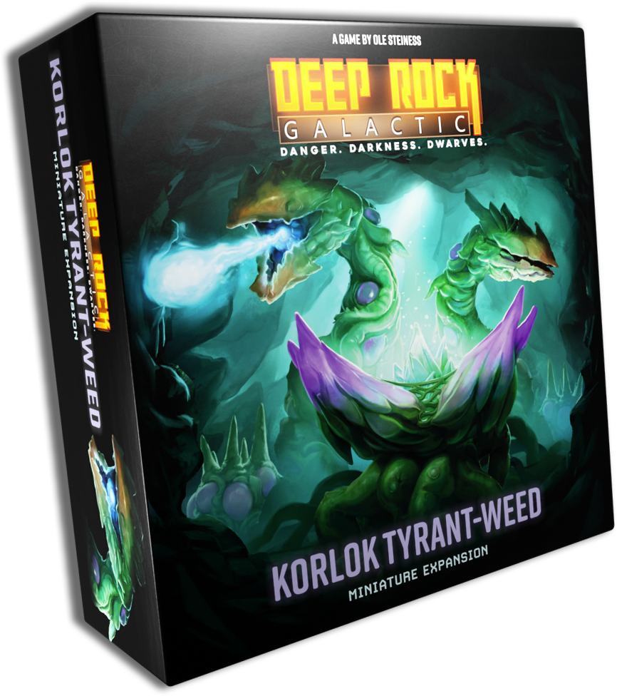 Deep Rock Galactic: Korlok Tyrant-Weed Miniature Expansion - Deep Rock Galactic Korlok Tyrant-Weed Miniature Expansion box with green alien plant creature artwork and dark background.