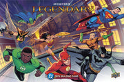 Legendary: A DC Deck-Building Game Core Set (PREORDER) - Colorful rectangular box featuring DC superheroes Green Lantern, Wonder Woman, Flash, Batman, Superman, and Aquaman in.