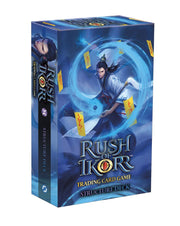 Rush of Ikorr: Act 1 Part 2 - Epic Journey Starter Deck (PREORDER) - Blue rectangular box for Rush of Ikorr trading card game with dynamic female character casting magic and yellow cards.