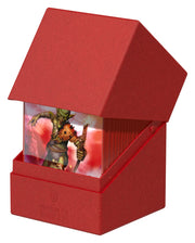 Ultimate Guard Boulder 100+ Return to Earth - Red - Red foldable storage box with angled lid and transparent section showing fantasy character artwork.