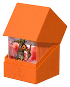 Ultimate Guard Boulder 100+ Return to Earth - Orange - Orange deck box with hinged lid, showing illustrated card with fantasy warrior character inside.