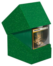 Ultimate Guard Return to Earth 133+ Boulder - Green - Green textured deck box with angled lid and clear window showing fantasy art inside.