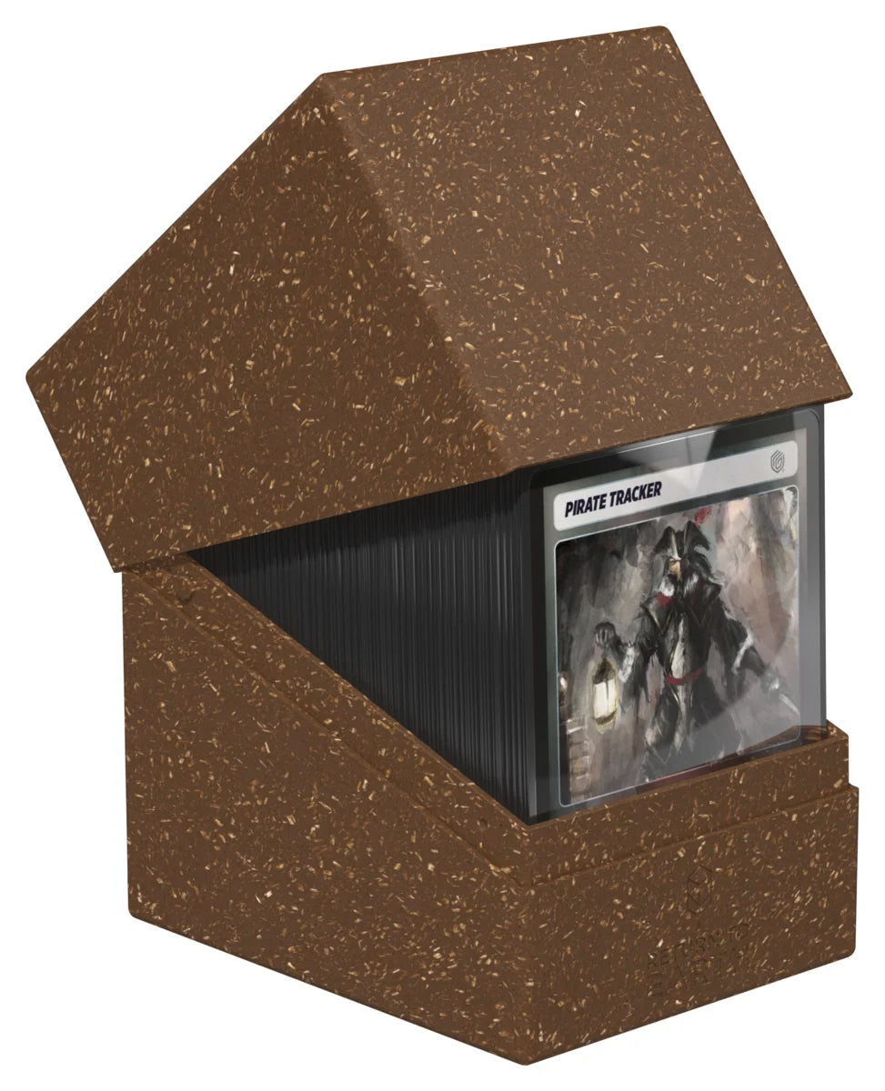 Ultimate Guard Return to Earth 133+ Boulder - Brown - Brown speckled deck box with angled lid holding trading cards, designed to store 133+ cards.