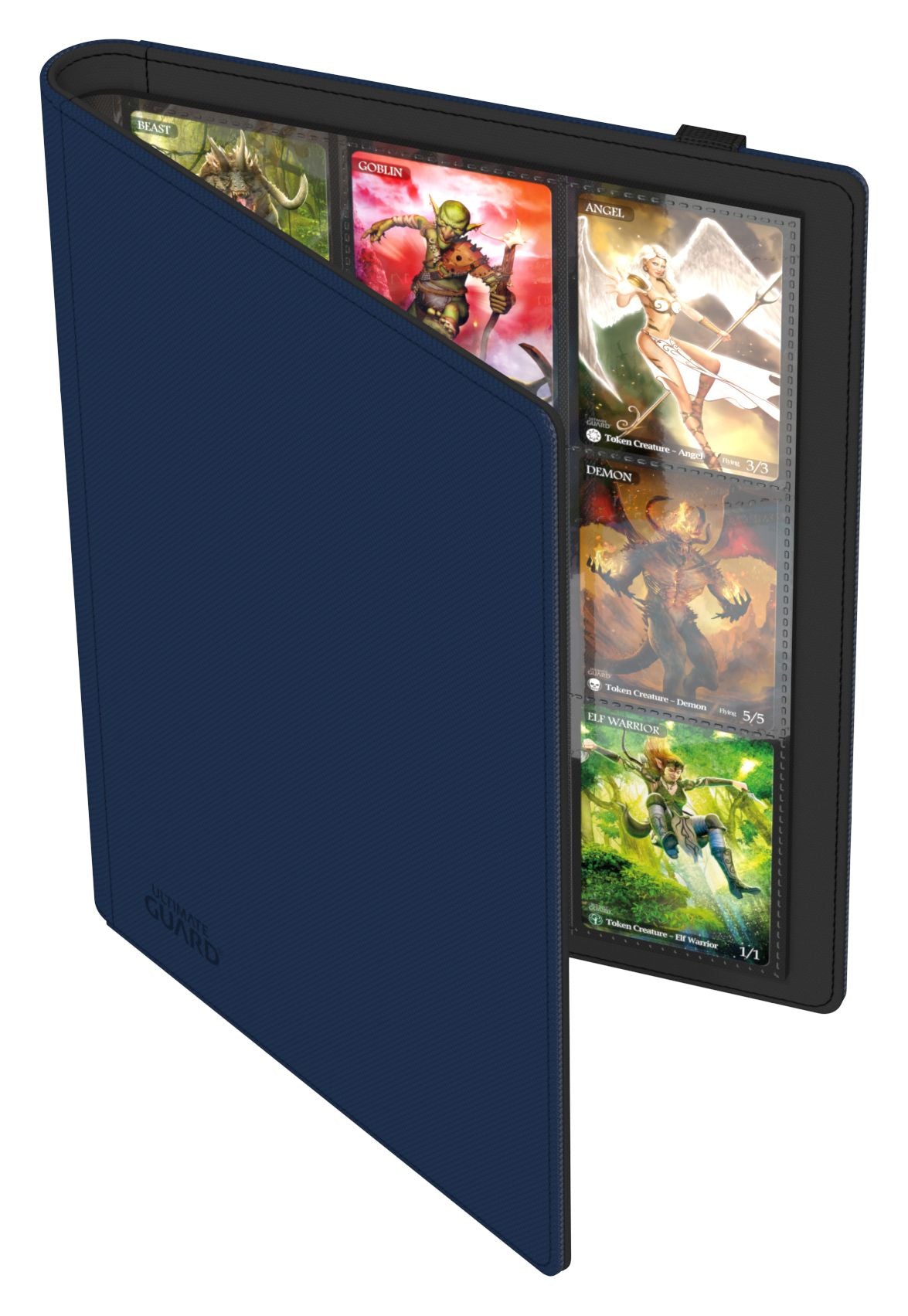 Ultimate Guard 18-Pocket Flexxfolio XenoSkin - Blue - Blue Ultimate Guard 18-pocket Flexxfolio XenoSkin card binder with visible trading cards inside.