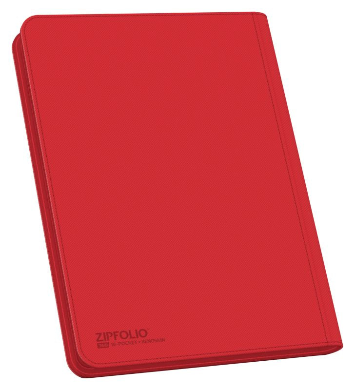 Ultimate Guard 18-Pocket Zipfolio XenoSkin - Red - Red zippered folio with smooth, slightly textured surface and embossed branding in bottom corner.
