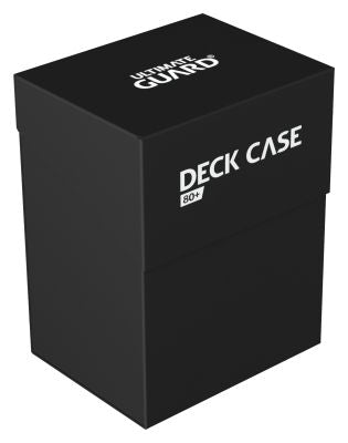 Ultimate Guard 80+ Deck Case - Black - Black rectangular deck case with a flip-top lid, white "Ultimate Guard" and "Deck Case 80+" branding on the front and top.