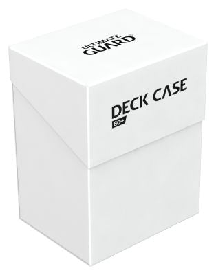 Ultimate Guard 80+ Deck Case - White - White rectangular deck case with a flip-top lid, matte finish, and black "Ultimate Guard" and "Deck Case 80+" text on top.