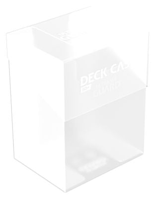 Ultimate Guard 80+ Deck Case - Transparent - Transparent rectangular plastic deck case with a snap-shut lid, designed to hold over 80 cards.