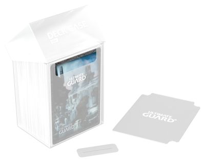 Ultimate Guard 80+ Deck Case - Transparent - Transparent rectangular rigid plastic deck case with a hinged lid and removable spacer for holding 80+ cards.