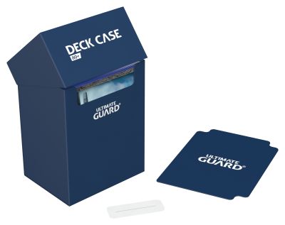 Ultimate Guard 80+ Deck Case - Blue - Blue Ultimate Guard deck case with angled lid, white logo, and removable divider panel.