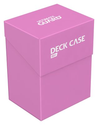Ultimate Guard 80+ Deck Case - Pink - Pink rectangular deck case with a flip-top lid and white "DECK CASE" and "ULTIMATE GUARD" text on the front and top.