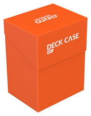 Ultimate Guard 80+ Deck Case - Orange - Bright orange rectangular deck case with hinged lid and white "Ultimate Guard" and "Deck Case" logos on front and top.