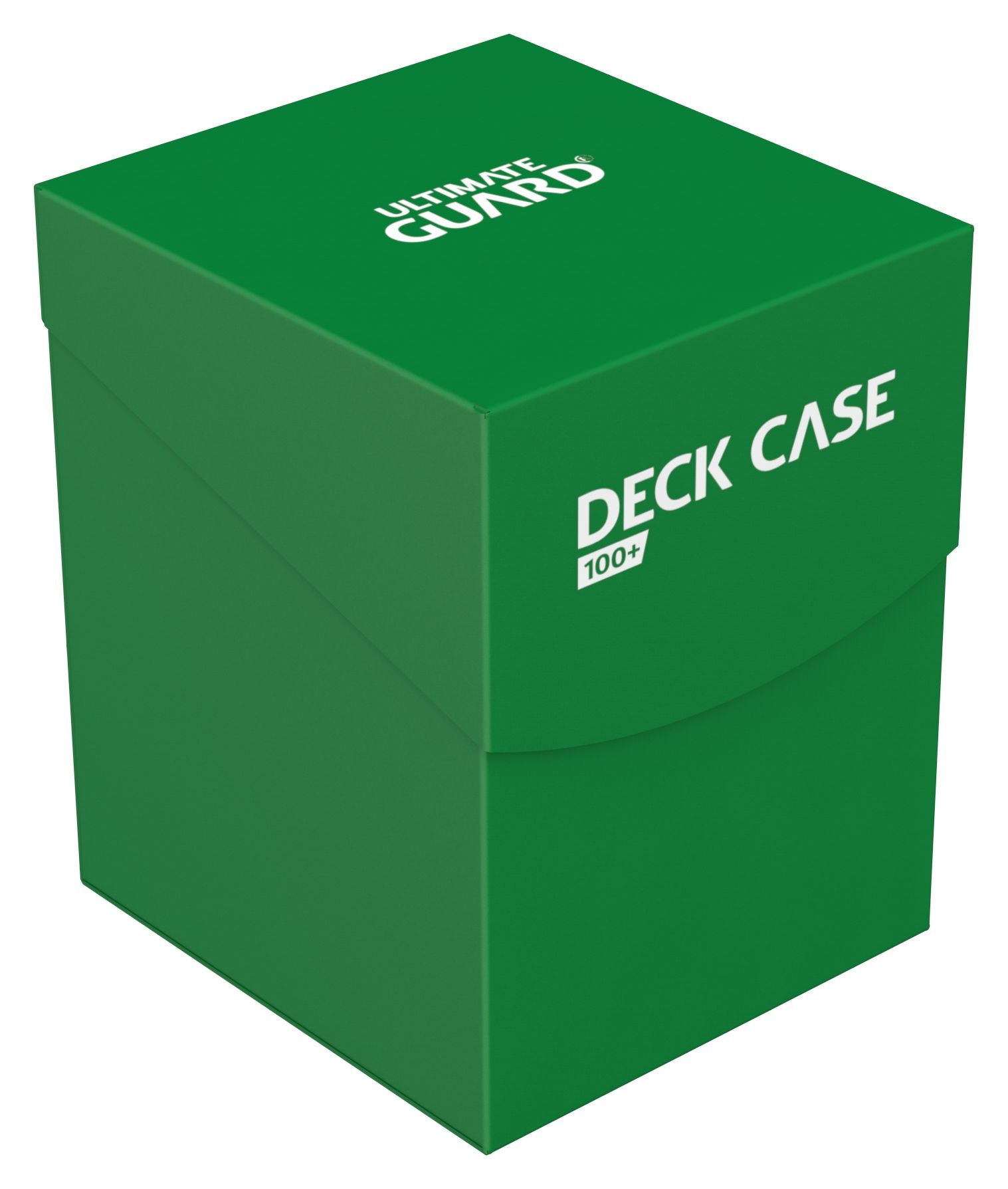 Ultimate Guard 100+ Deck Case - Standard Green - Green Ultimate Guard 100+ deck case with white logo and text, sturdy card storage box.