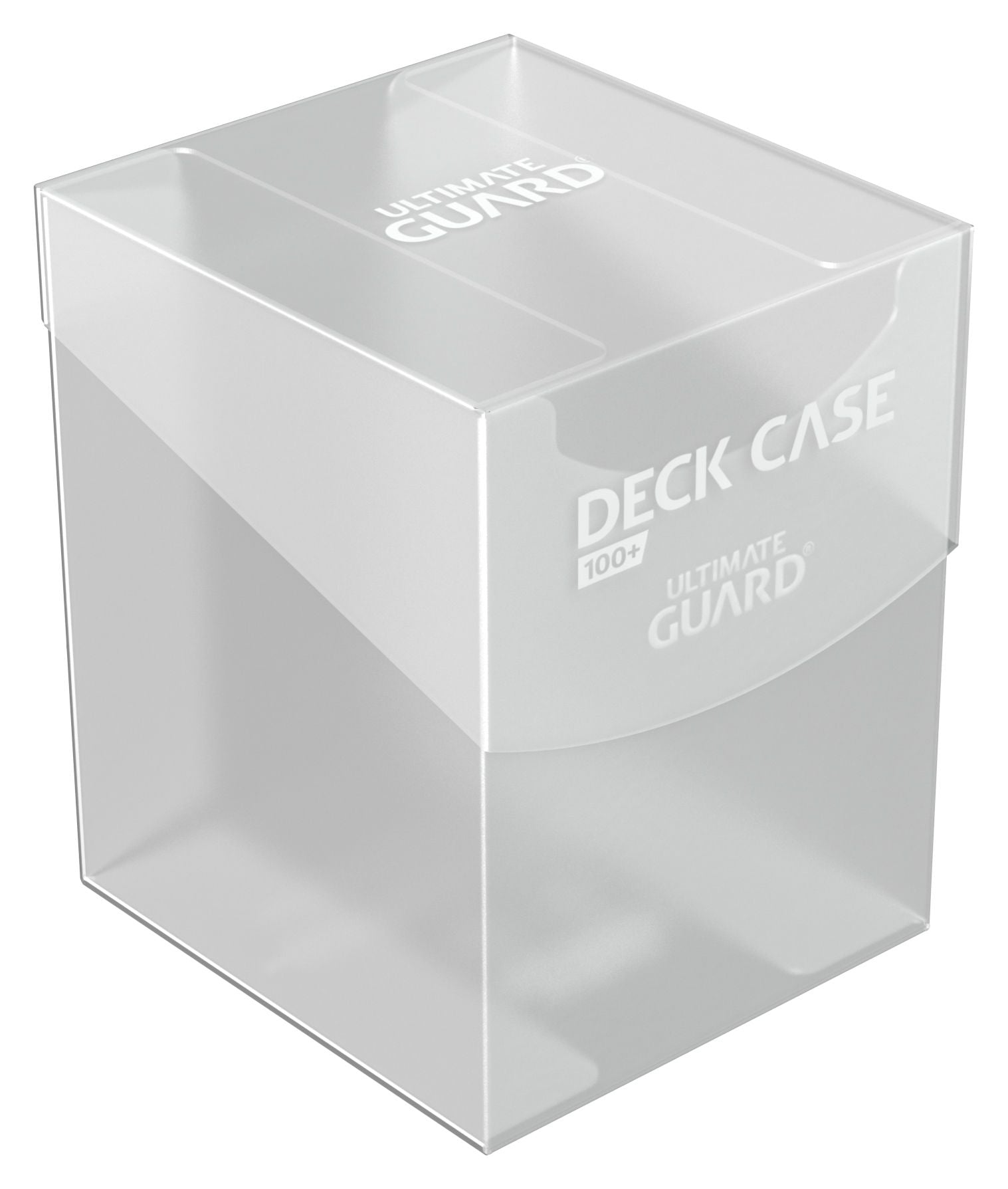 Ultimate Guard 100+ Deck Case - Standard Transparent - Transparent durable plastic deck box with rounded edges and Ultimate Guard logo.