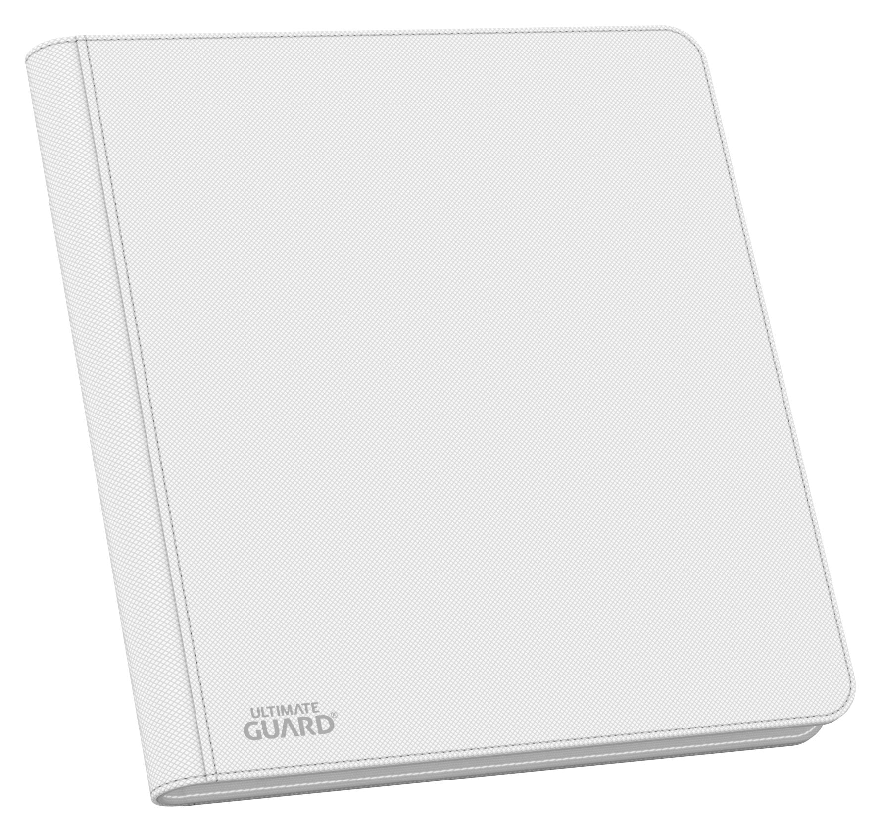 Ultimate Guard 24-Pocket Zipfolio XenoSkin - White - White zippered binder with smooth, matte finish and Ultimate Guard logo on corner.