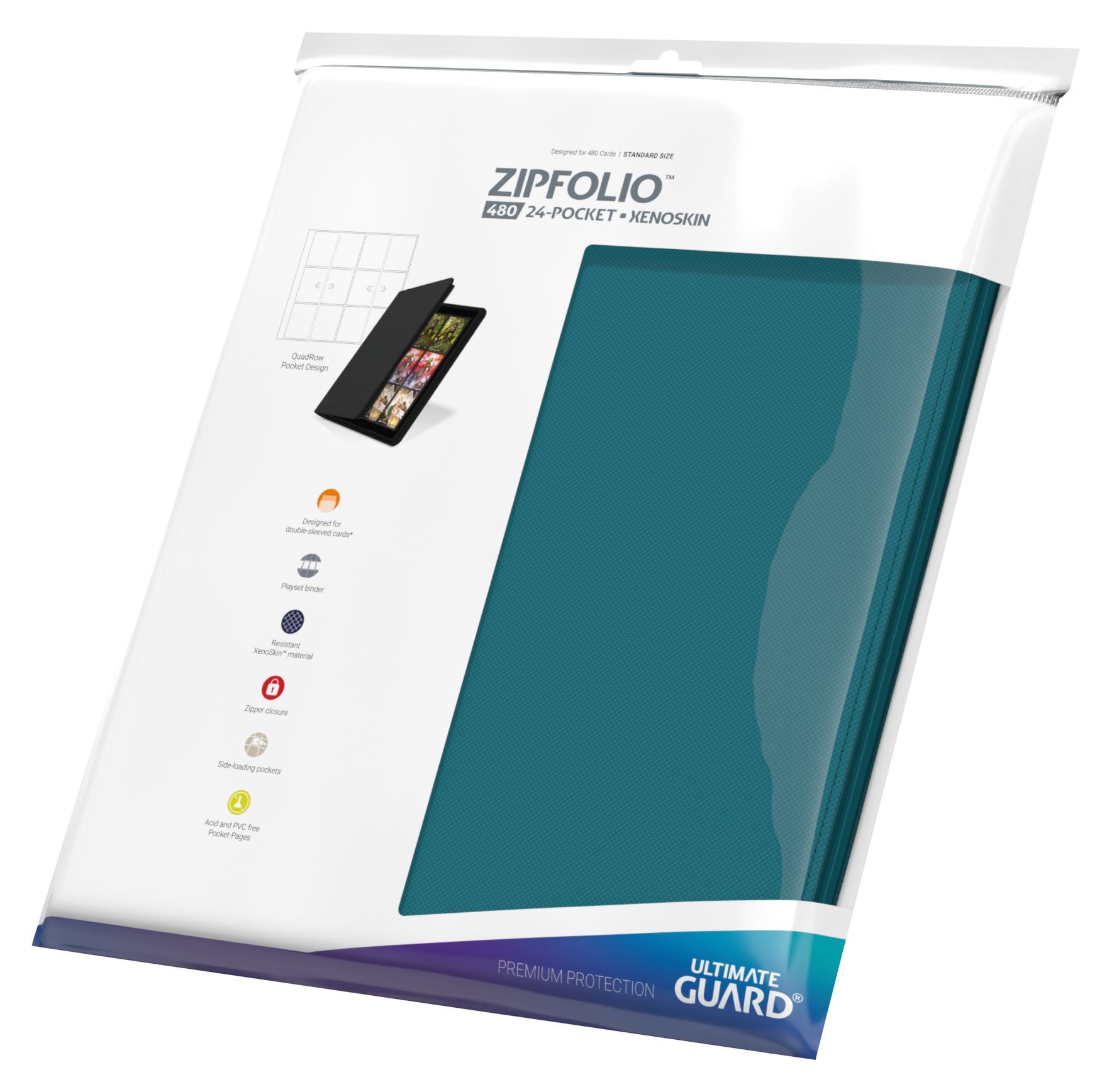 Ultimate Guard 24-Pocket Zipfolio XenoSkin - Petrol - Petrol blue 24-pocket zipfolio with textured XenoSkin surface by Ultimate Guard in sealed packaging.