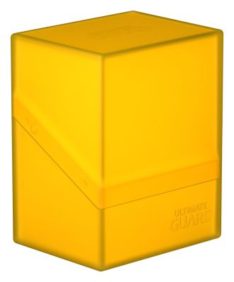 Ultimate Guard Boulder 80+ Deck Case - Amber - Amber-colored translucent rectangular deck case with smooth matte finish and subtle embossed logo.