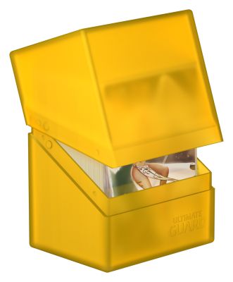 Ultimate Guard Boulder 80+ Deck Case - Amber - Amber translucent plastic deck case with hinged lid, compact rectangular shape.
