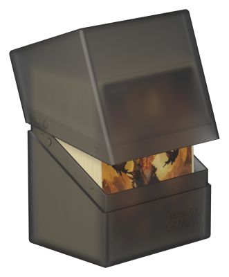 Ultimate Guard Boulder 80+ Deck Case - Onyx - Black frosted plastic deck case with hinged lid, designed to hold card decks securely.