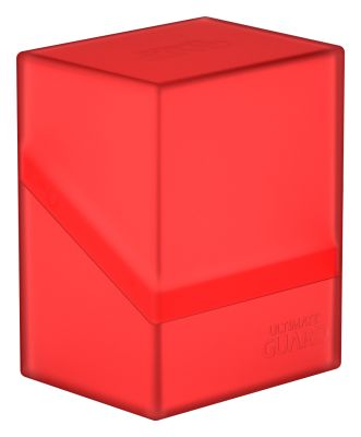 Ultimate Guard Boulder 80+ Deck Case - Ruby - Red translucent rectangular deck case with a matte finish and a subtle embossed logo on the bottom corner.