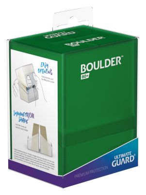 Ultimate Guard Boulder 80+ Deck Case - Emerald - Emerald green rectangular plastic deck case with smooth finish and Ultimate Guard logo on bottom right corner.