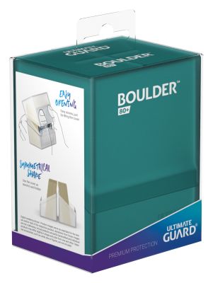 Ultimate Guard Boulder 80+ Deck Case - Malachite - Malachite green rectangular deck case with smooth finish and secure latch, packaged in branded box with white labeling and.
