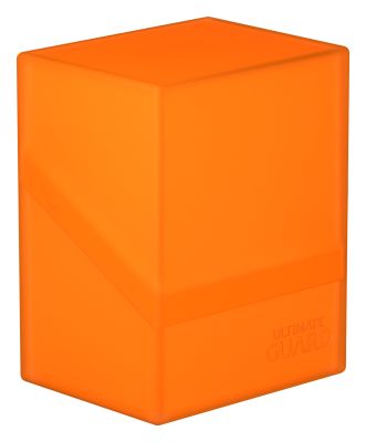 Ultimate Guard Boulder 80+ Deck Case - Poppy Topaz - Bright orange rectangular deck case with smooth matte finish and subtle embossed logo on front bottom corner.
