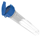 Ultimate Guard MatPod - Clear - Clear cylindrical card storage tube with blue hinged lid and latch closure.