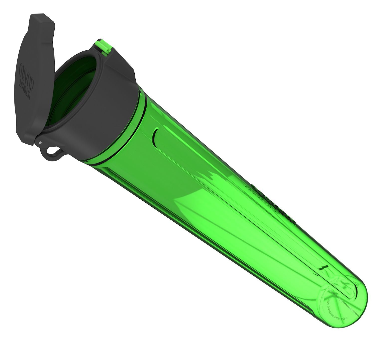 Ultimate Guard MatPod - Green - Green translucent cylindrical storage tube with black cap and latch, slim design.