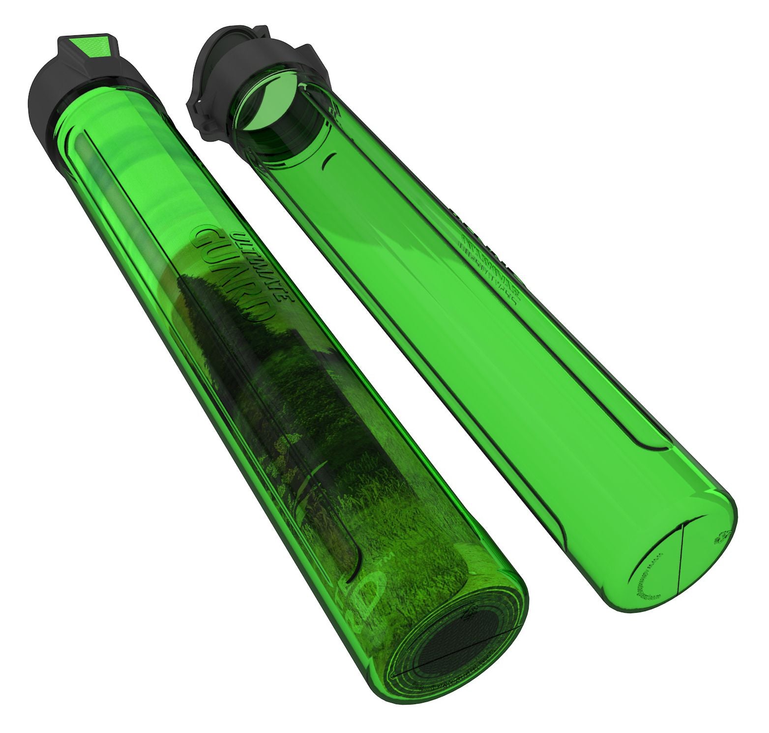 Ultimate Guard MatPod - Green - Green translucent cylindrical mat storage tube with black secure cap and removable section.