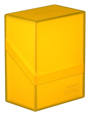 Ultimate Guard Boulder 60+ Deck Case - Amber - Amber translucent rectangular deck case with smooth matte finish and subtle embossed branding on the lower front.