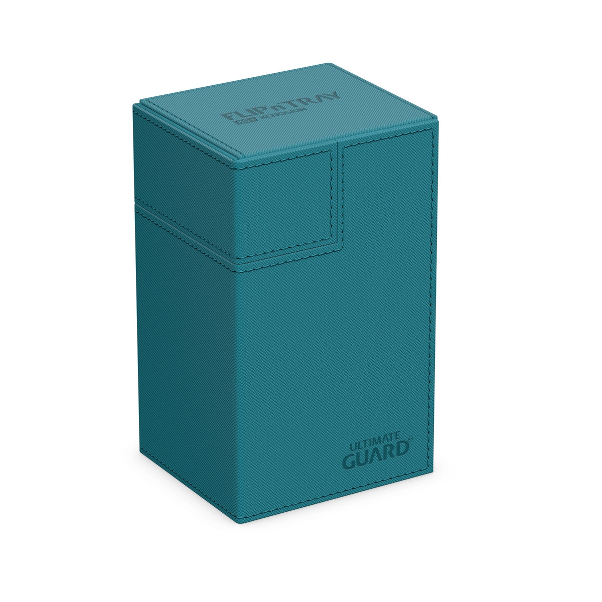 Ultimate Guard Flip 'N' Tray 80 - Petrol - Petrol blue deck box with textured surface and embossed Ultimate Guard logo on lid and front panel.
