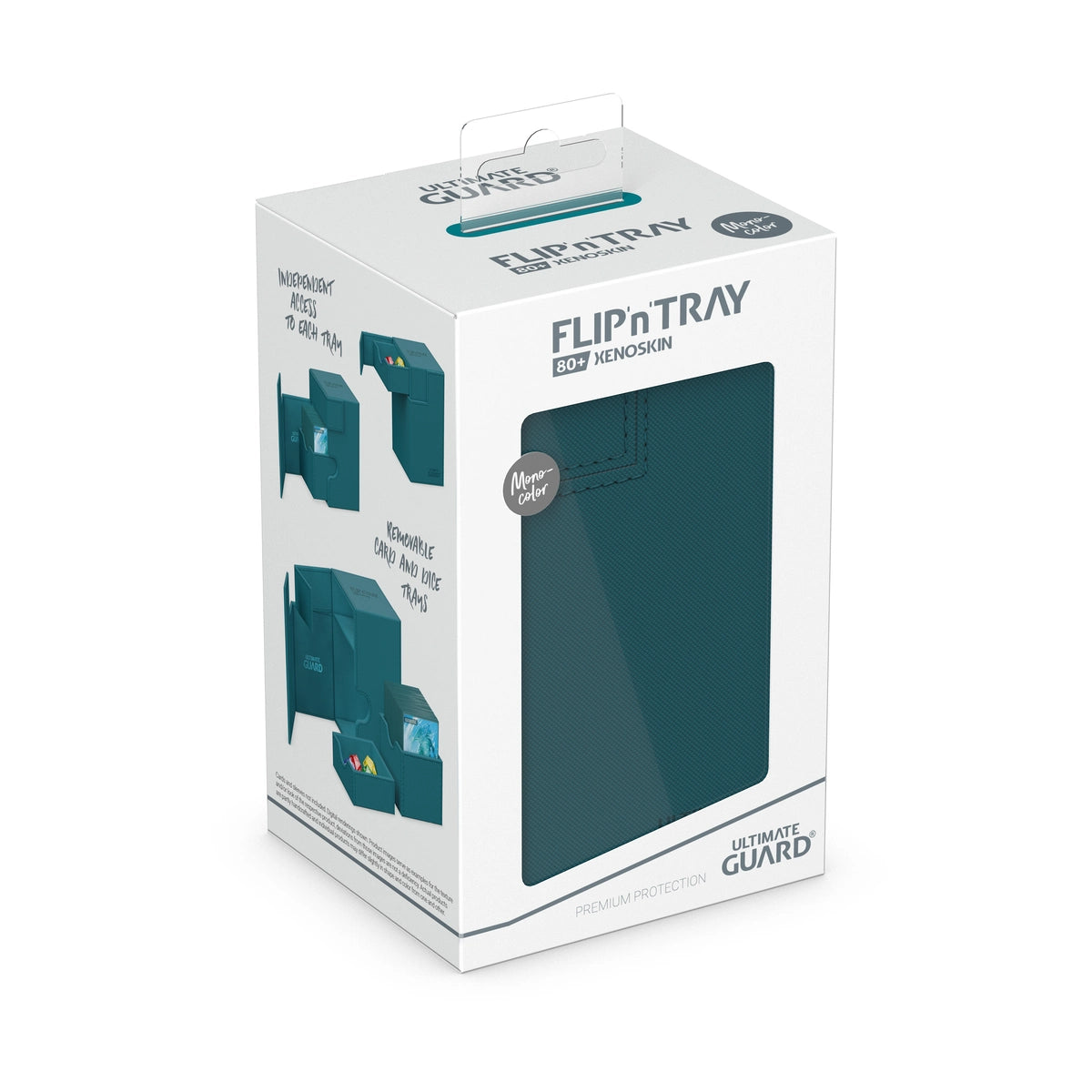 Ultimate Guard Flip 'N' Tray 80 - Petrol - Petrol blue rectangular deck box with sleek flip-to-open lid, textured plastic material.