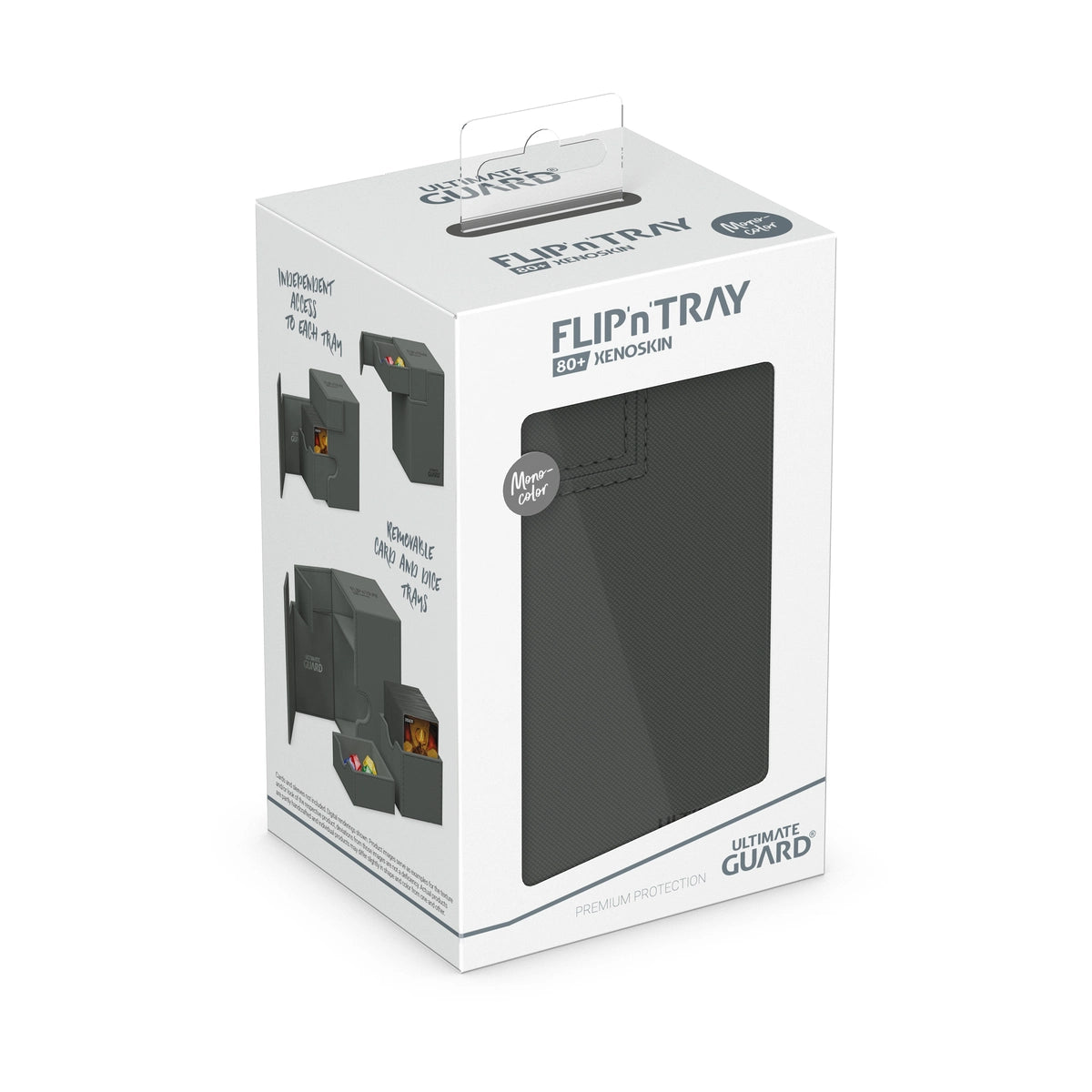 Ultimate Guard Flip 'N' Tray 80 - Grey - Grey Ultimate Guard Flip 'N' Tray 80 deck box packaging with product images and branding.