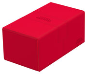 Ultimate Guard Twin Flip'n'Tray 200+ Monocolor - Red - Matte red rectangular deck box with smooth surface and embossed Ultimate Guard logo on top and side.