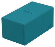 Ultimate Guard Twin Flip N Tray 200+ Monocolor - Petrol - Rectangular petrol blue plastic deck box with smooth matte finish and embossed Ultimate Guard logo on top and side.