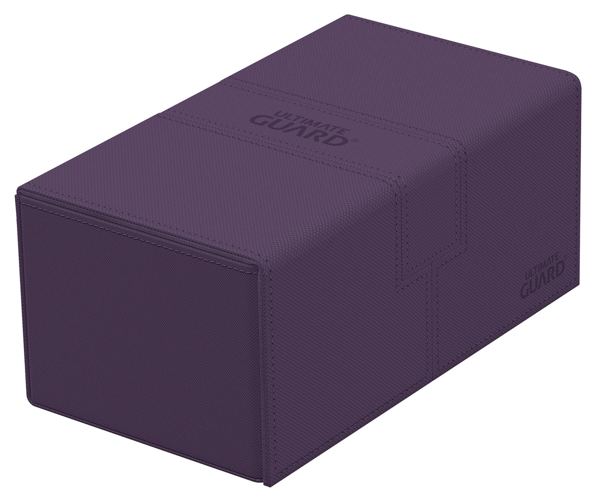 Ultimate Guard Twin Flip'n'Tray 200+ Monocolor - Purple - Rectangular purple deck box with smooth surface and embossed Ultimate Guard logo on top and side.