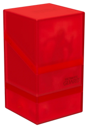 Ultimate Guard Boulder'n'Tray 100+ - Ruby - Compact rectangular red deck box with smooth matte finish and subtle Ultimate Guard logo on front panel.
