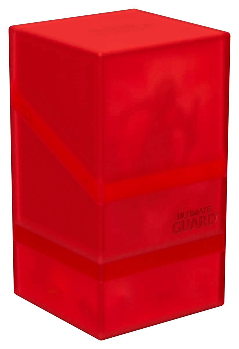 Ultimate Guard Boulder'n'Tray 100+ - Ruby - Compact rectangular red deck box with smooth matte finish and subtle Ultimate Guard logo on front panel.