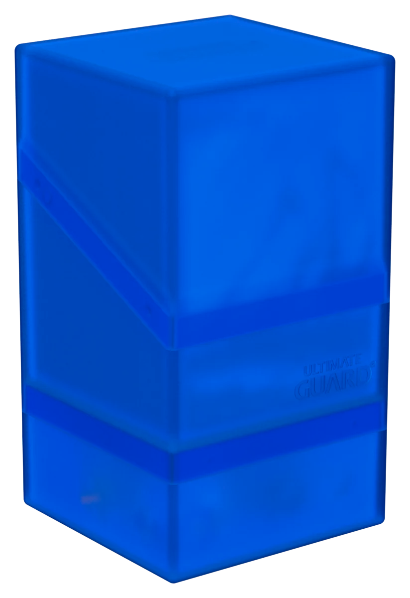 Ultimate Guard Boulder'n'Tray 100+ - Sapphire - Sapphire blue rectangular deck box with smooth matte finish and secure lid, designed for storing cards.
