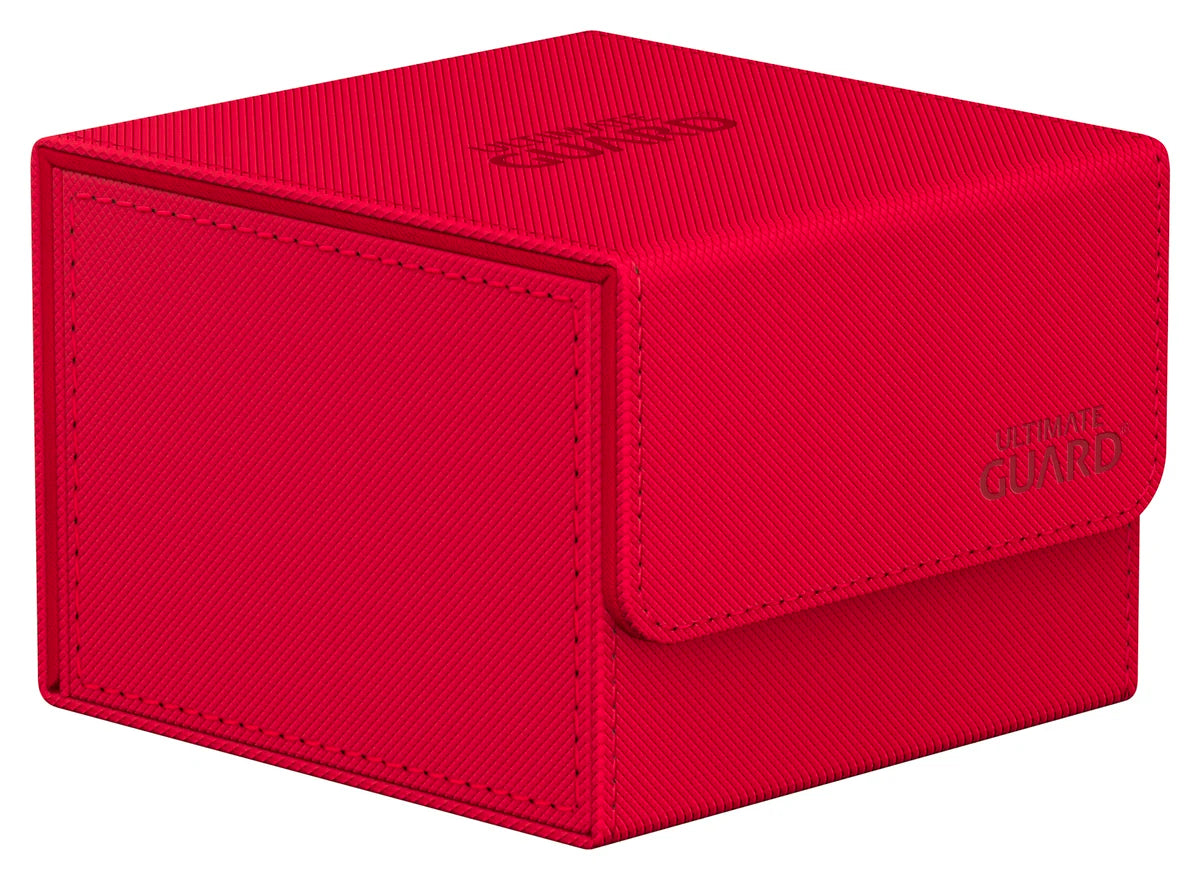 Ultimate Guard Sidewinder 133+ Monocolor - Red - Bright red rectangular deck box with smooth finish, fold-over lid, and embossed Ultimate Guard logo on top and side.