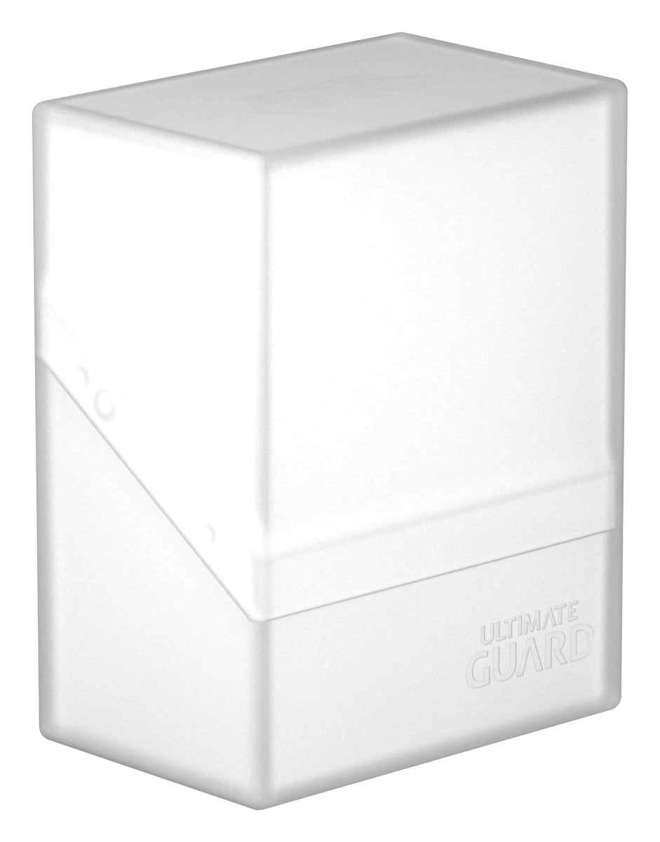 Ultimate Guard Boulder 60+ Frosted - Frosted white matte card deck box with subtle diagonal seam and embossed Ultimate Guard logo.