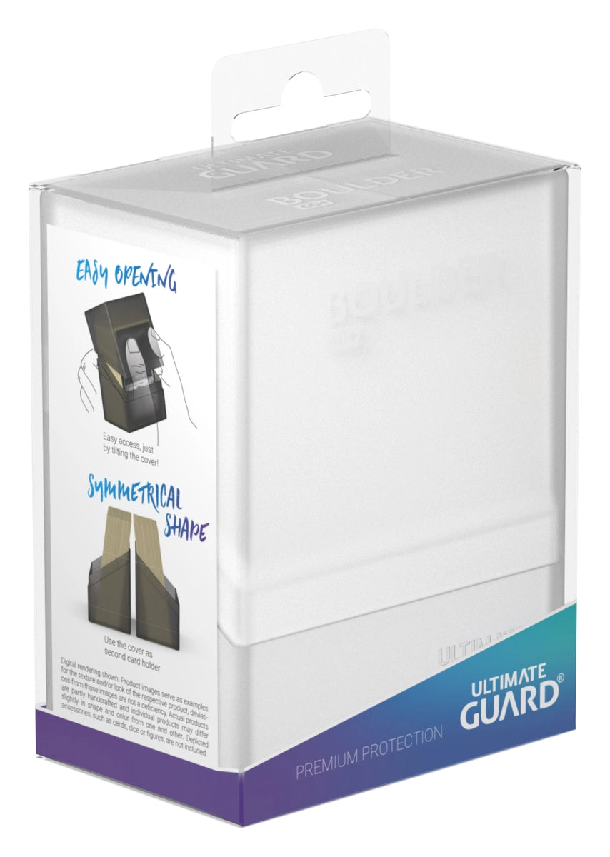 Ultimate Guard Boulder 60+ Frosted - Transparent Ultimate Guard Boulder 60+ Frosted card storage box with purple base and white top.