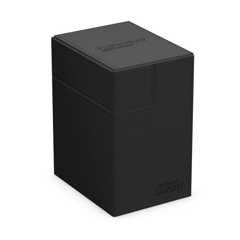 Ultimate Guard Flip'n'Tray 133+: Monocolor - Black - Black rectangular deck box with textured surface, embossed branding, and hinged lid.