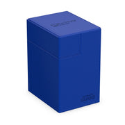 Ultimate Guard Flip'n'Tray 133+: Monocolor - Blue - Blue rectangular deck box with textured surface and stitched edges, compact flip-open design.