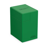 Ultimate Guard Flip'n'Tray 133+ Monocolor - Green - Green rectangular rigid deck box with textured surface and embossed Ultimate Guard logo.