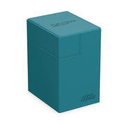 Ultimate Guard Flip'n'Tray 133+: Monocolor - Petrol - Petrol blue rectangular deck box with flip-top lid and textured surface, branded Ultimate Guard logo on front and top.