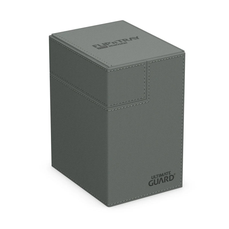Ultimate Guard Flip'n'Tray 133+: Monocolor - Grey - Grey rigid deck box with textured finish, sharp edges, and Ultimate Guard logo on front and lid.